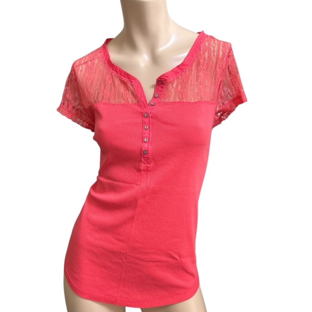 Aeropostale Henley Shirt XL Short Sleeve Fitted Lace Stretch Elena Gilbert 2013